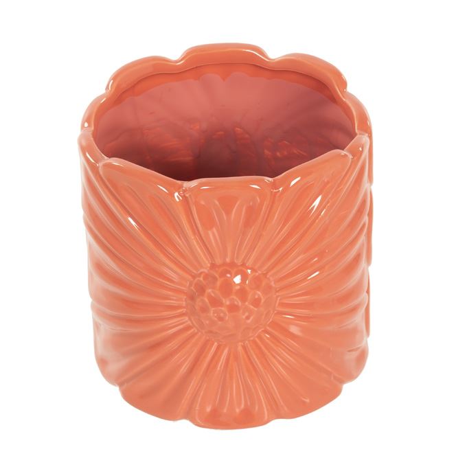 Bloempot koraal rood/roze met bloem