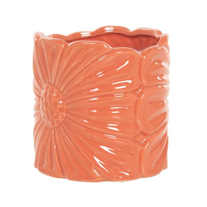 Bloempot koraal rood/roze met bloem