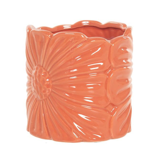 Bloempot koraal rood/roze met bloem