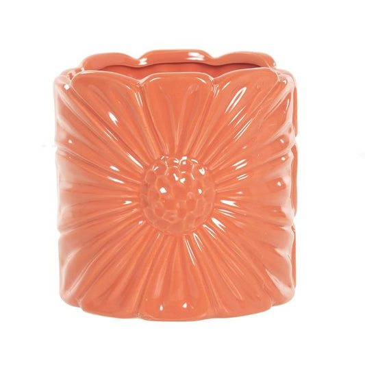Bloempot koraal rood/roze met bloem